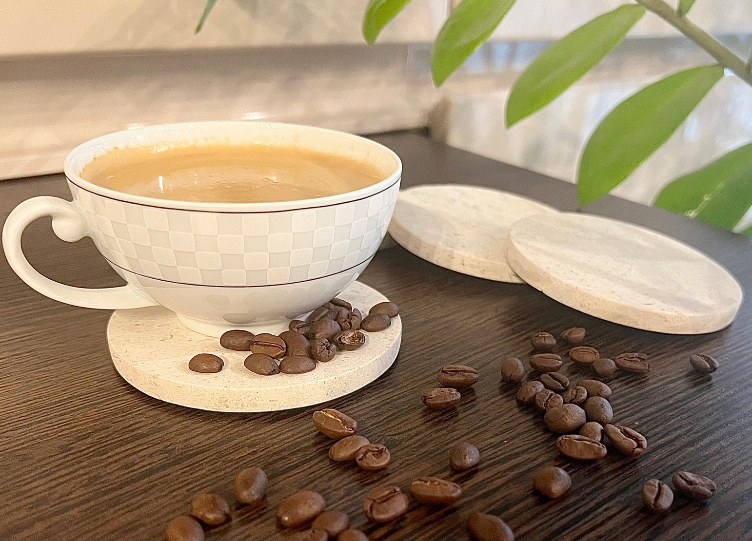 Изображение СПK Подставка круглая (91х91х8 мм)/Известняк Branco Valongo/Бежевый/Лощение