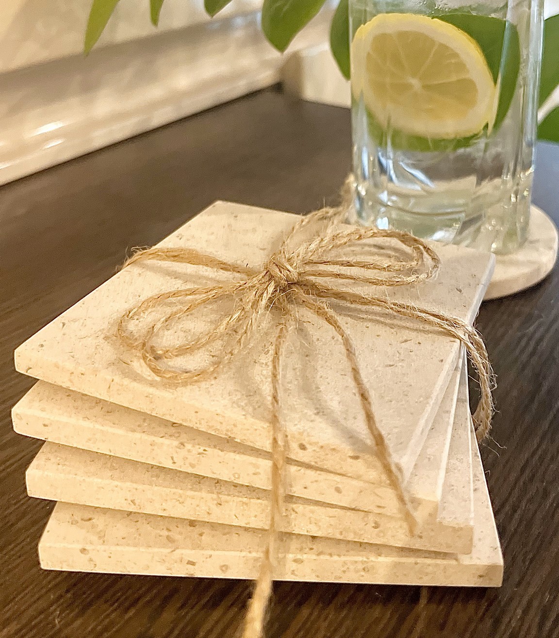 СПK Набор из 4х шт Подставка квадратная (100х100х40 мм)/Известняк Branco Valongo/Бежевый/Лощение - изображение 6