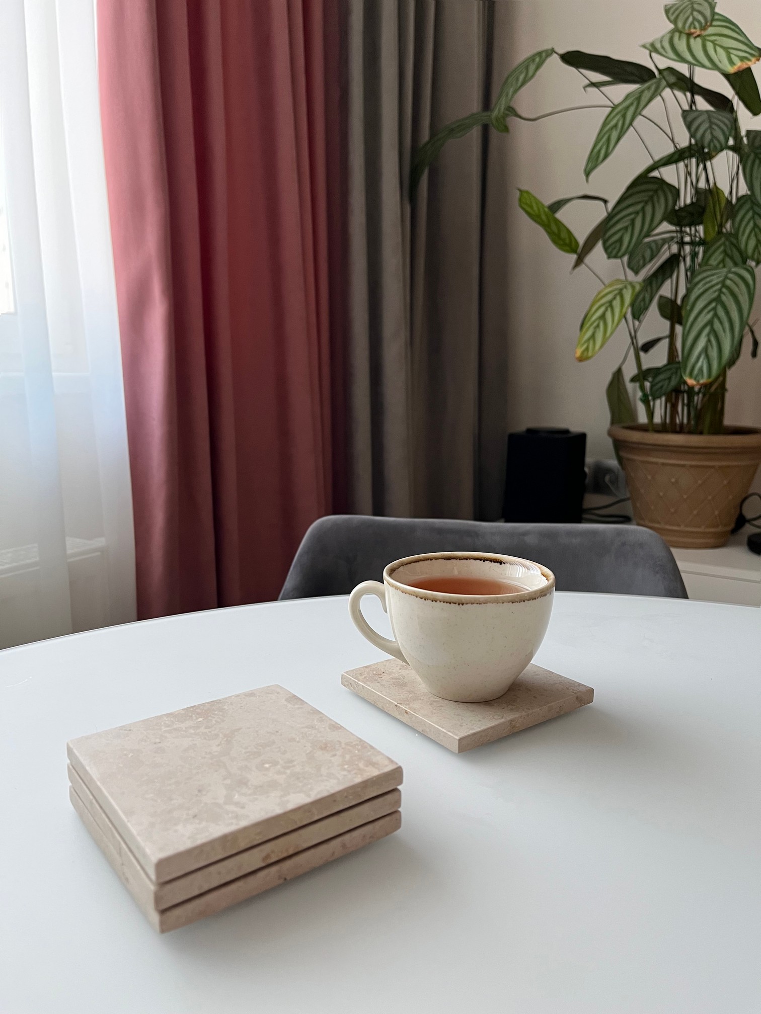 СПK Набор из 4х шт Подставка квадратная (100х100х40 мм)/Известняк Jura Beige/Бежевый/Лощение - изображение 3