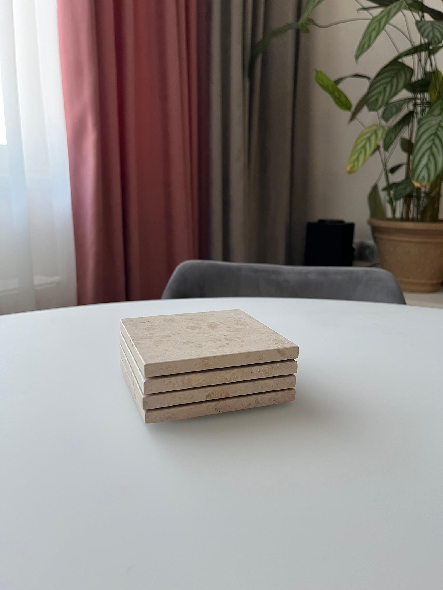 СПK Набор из 4х шт Подставка квадратная (100х100х40 мм)/Известняк Jura Beige/Бежевый/Лощение - изображение 4