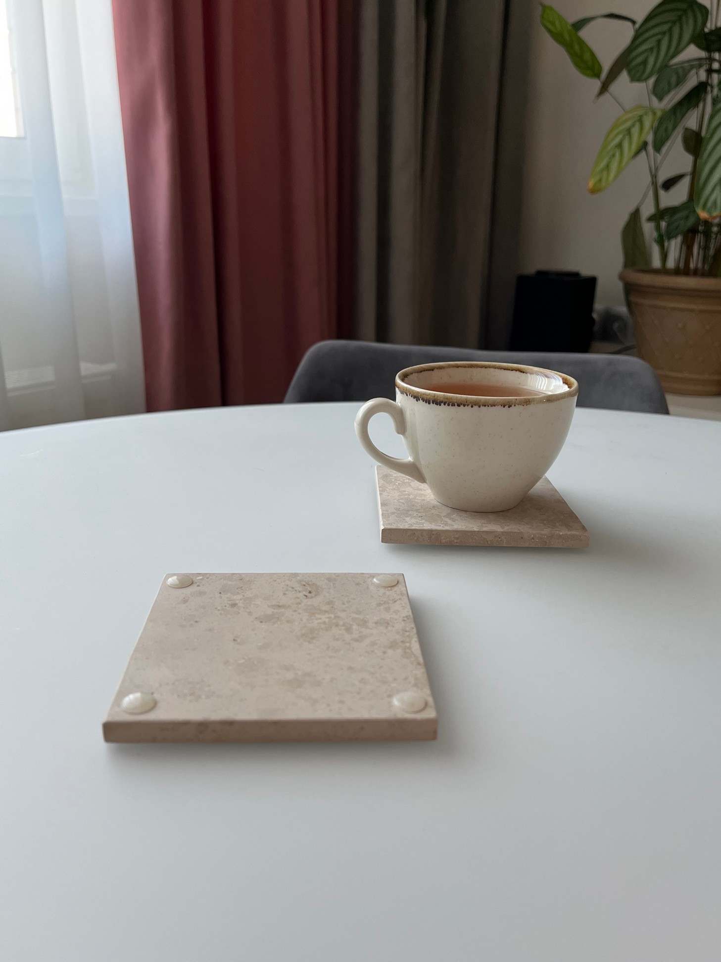 СПK Набор из 4х шт Подставка квадратная (100х100х40 мм)/Известняк Jura Beige/Бежевый/Лощение - изображение 5