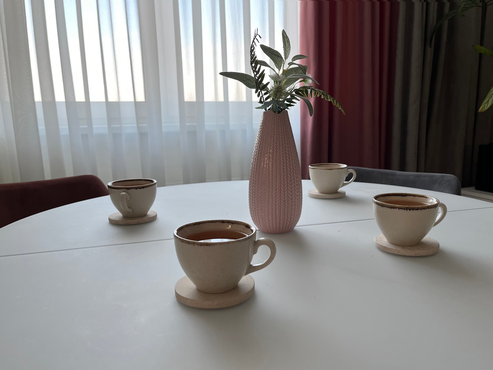 СПK Набор из 4х шт Подставка круглая (91х91х40 мм)/Известняк Branco Valongo/Бежевый/Лощение - изображение 3