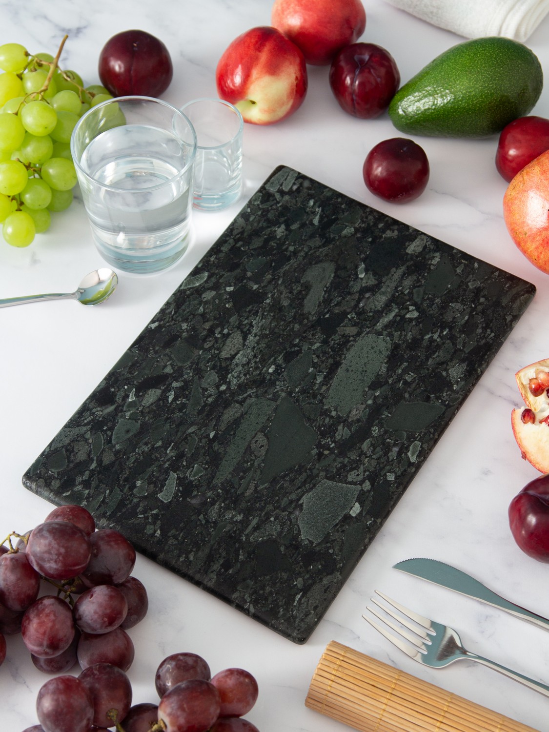 Изображение СПK Подставка "Поднос" скругленный (300х200х10 мм)/Конгломерат Onego Green/Зеленый/Антик