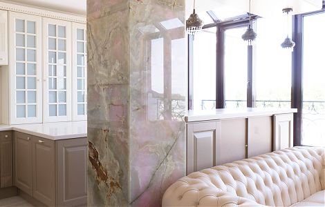 Светло-зеленый оникс в интерьере гостиной  изображение 7